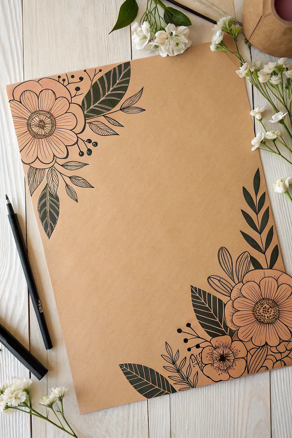 Bold paint pen florals with thick lines and muted color blocks for a clean minimalist look