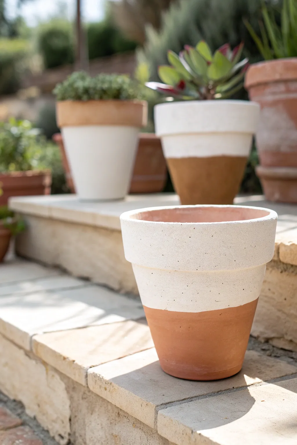 Soft neutral dipped pot with a crisp line, minimalist patio styling, easy DIY inspiration.