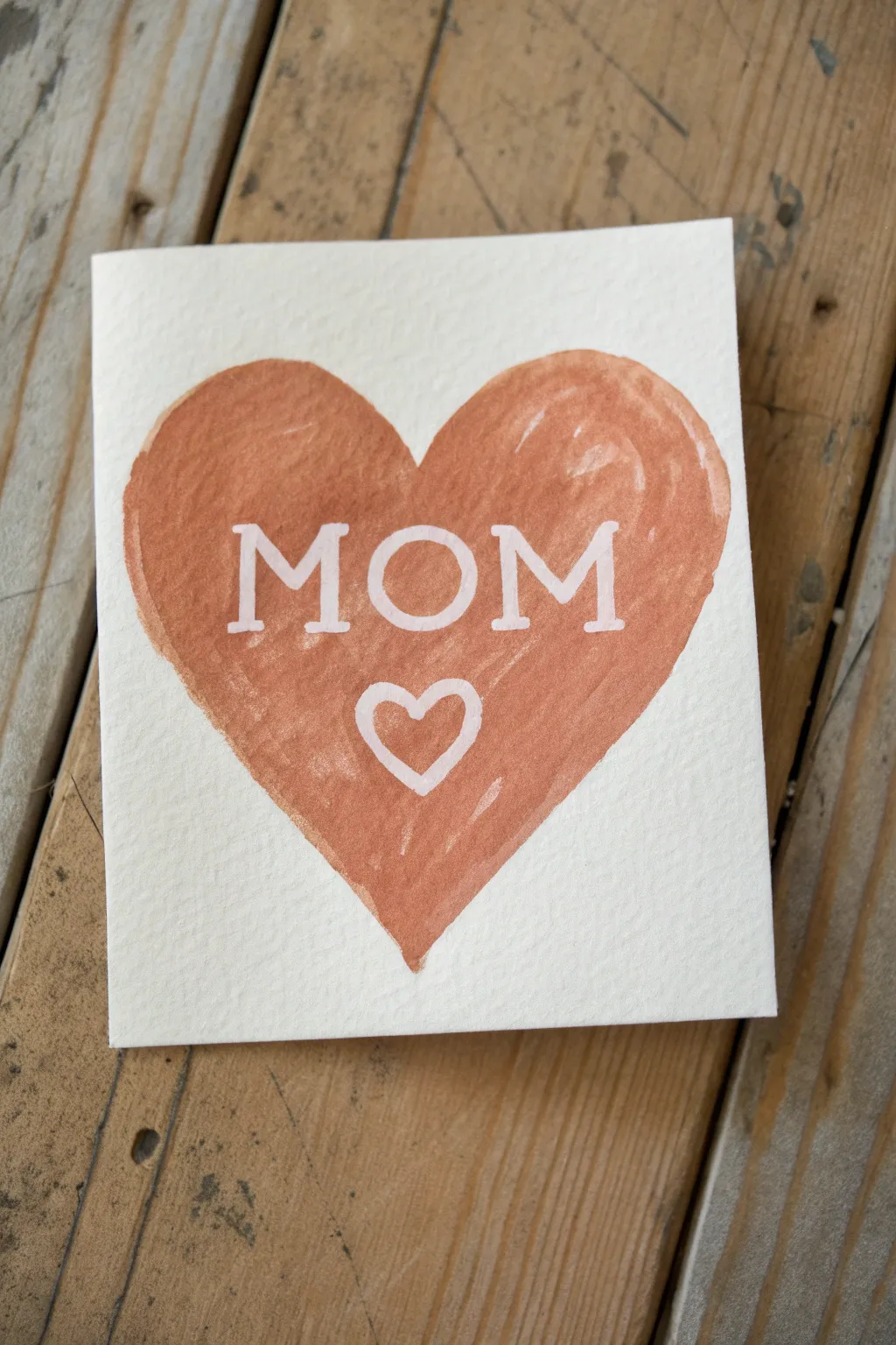Bold heart card with simple hand-lettered Mom for a modern, minimalist painting gift idea