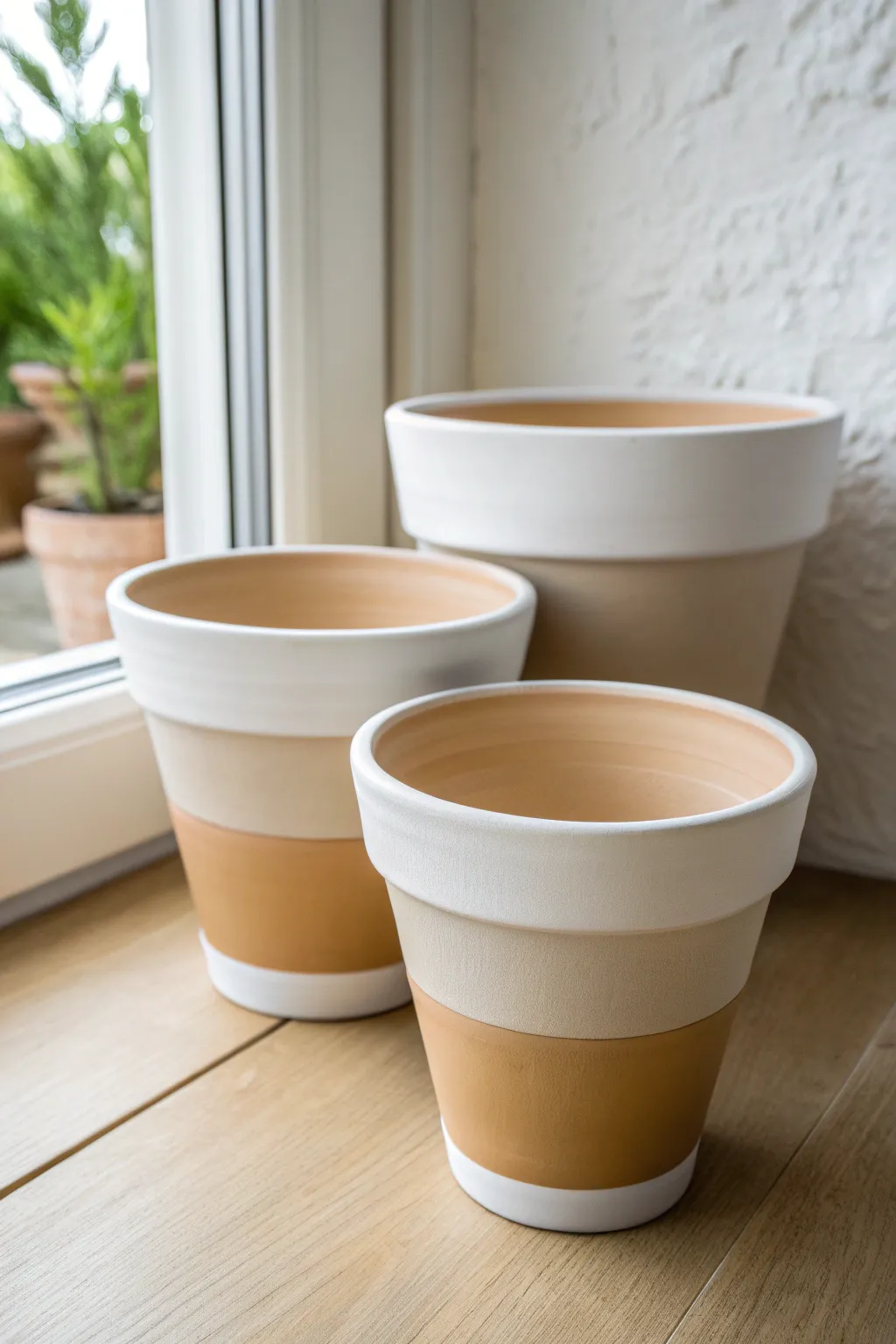 Clean two-tone rims make these painted plastic pots look modern, minimal, and handmade.