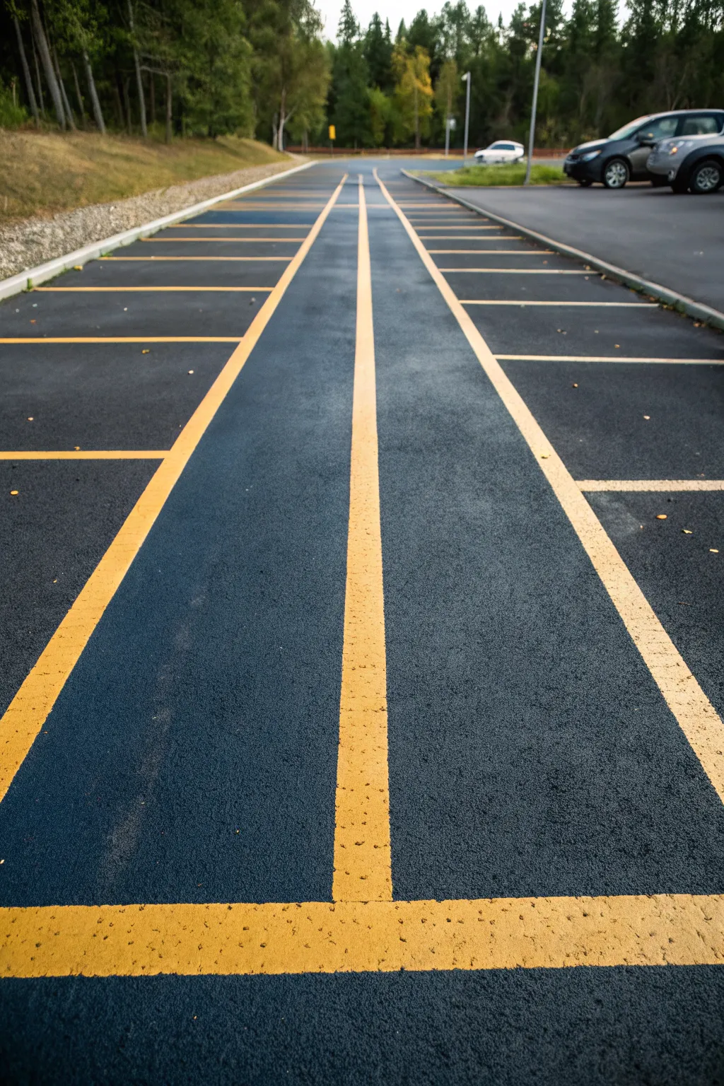 Bold school color stripes create a crisp parking stall border with a minimalist, open center.