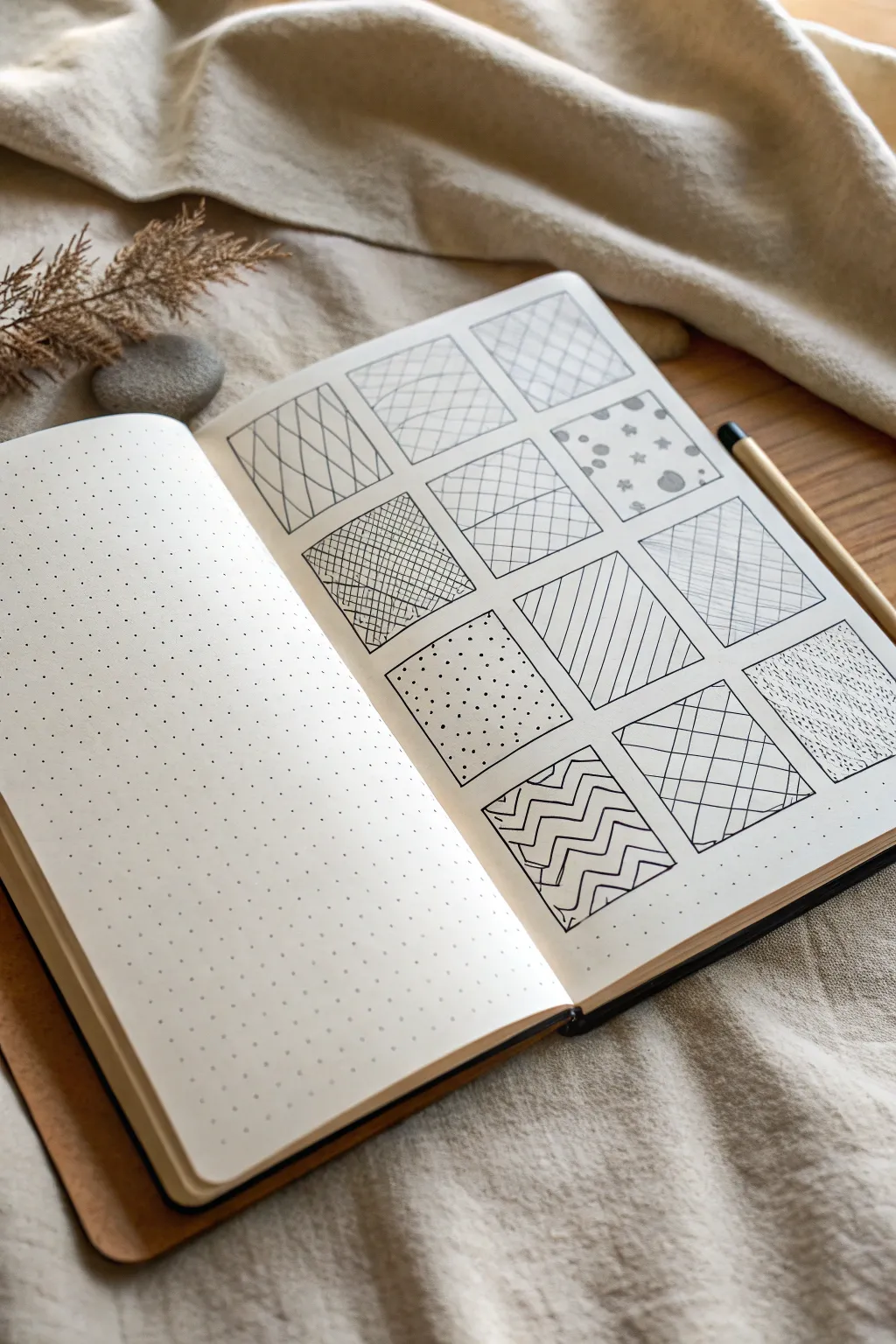 Minimalist pen texture swatch grid for instant shading inspiration in your sketchbook.