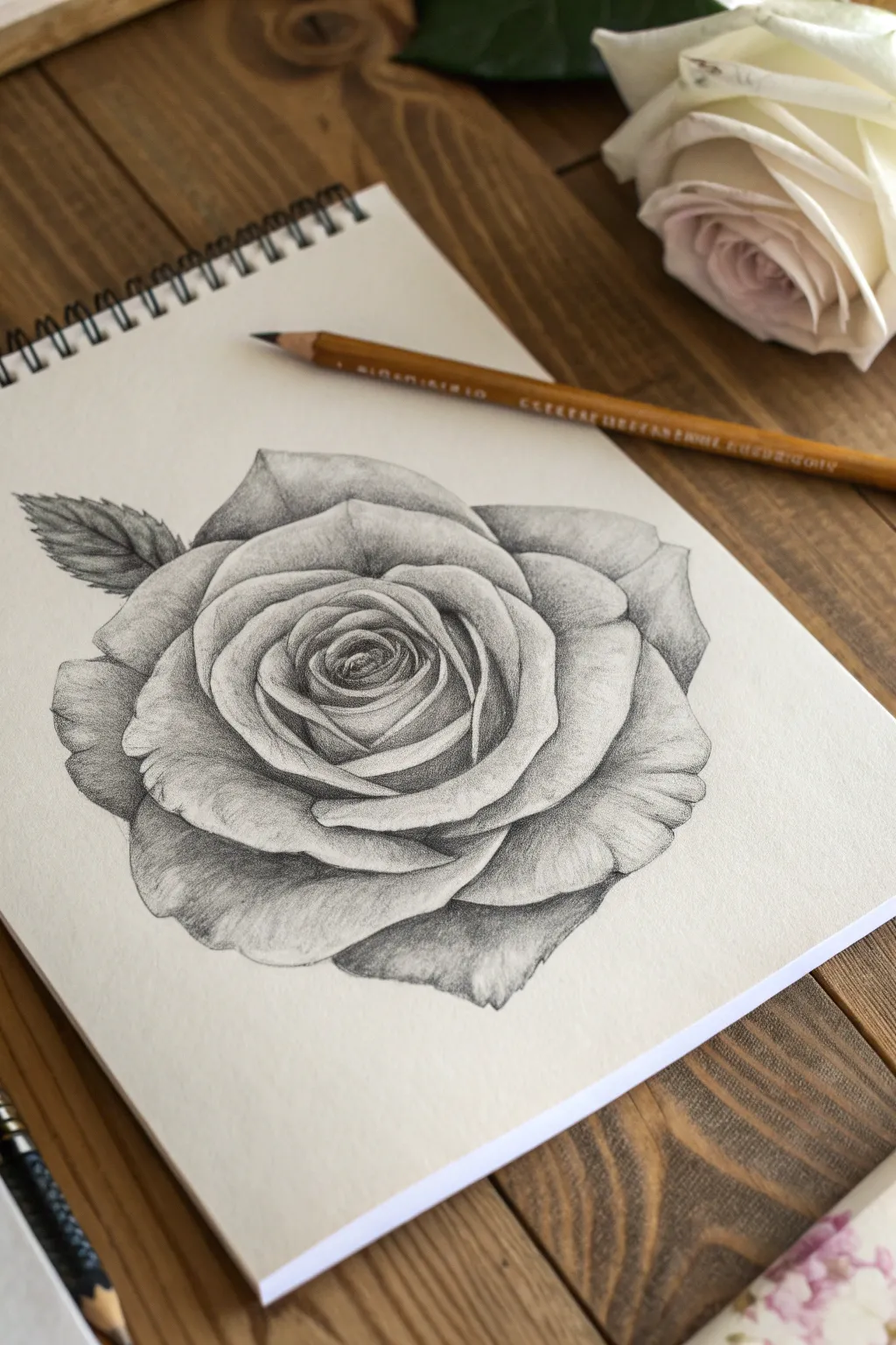 Capture timeless elegance with this soft botanical rose pencil sketch inspiration.