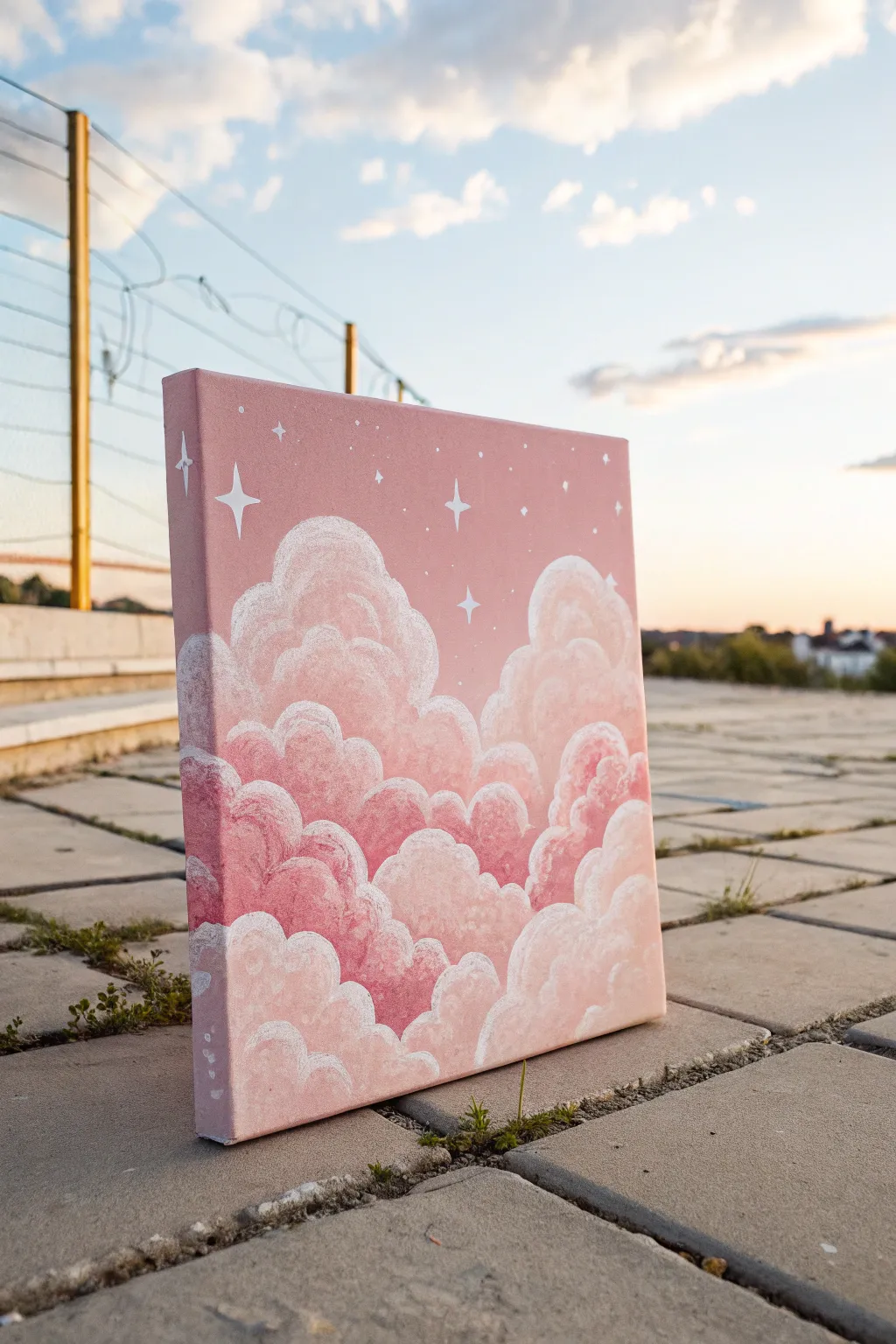 Soft fluffy pink cloud painting on a blush sky, minimalist and dreamy with crisp highlights