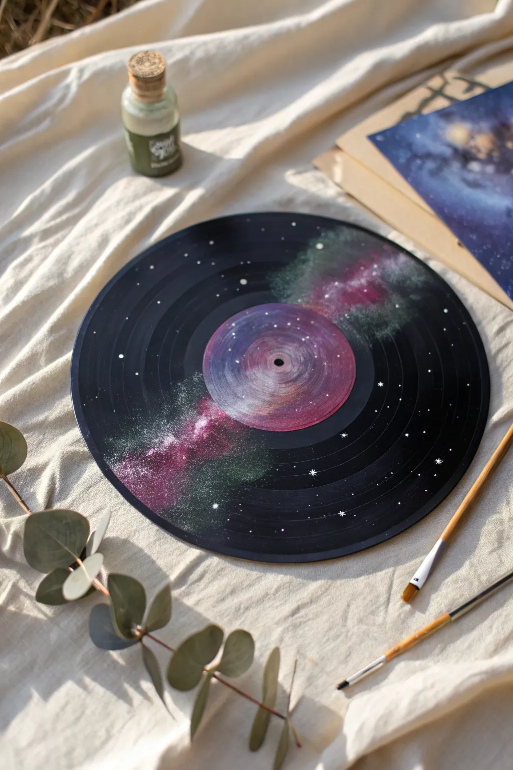 Transform old vinyl into a cosmic masterpiece with this dreamy galaxy painting idea.