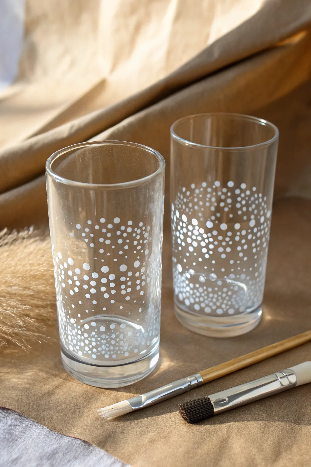 Simple falling snow dots on glass tumblers for an elegant minimalist Christmas DIY
