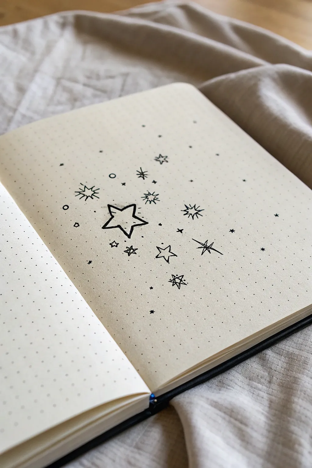 Simple star and sparkle doodles in clean line art, like a tiny night sky on paper