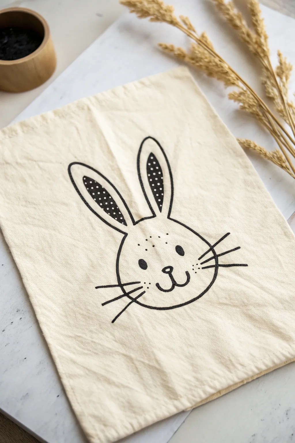 Simple bunny face made from circles and ears: minimalist Easter drawing you can recreate in minutes