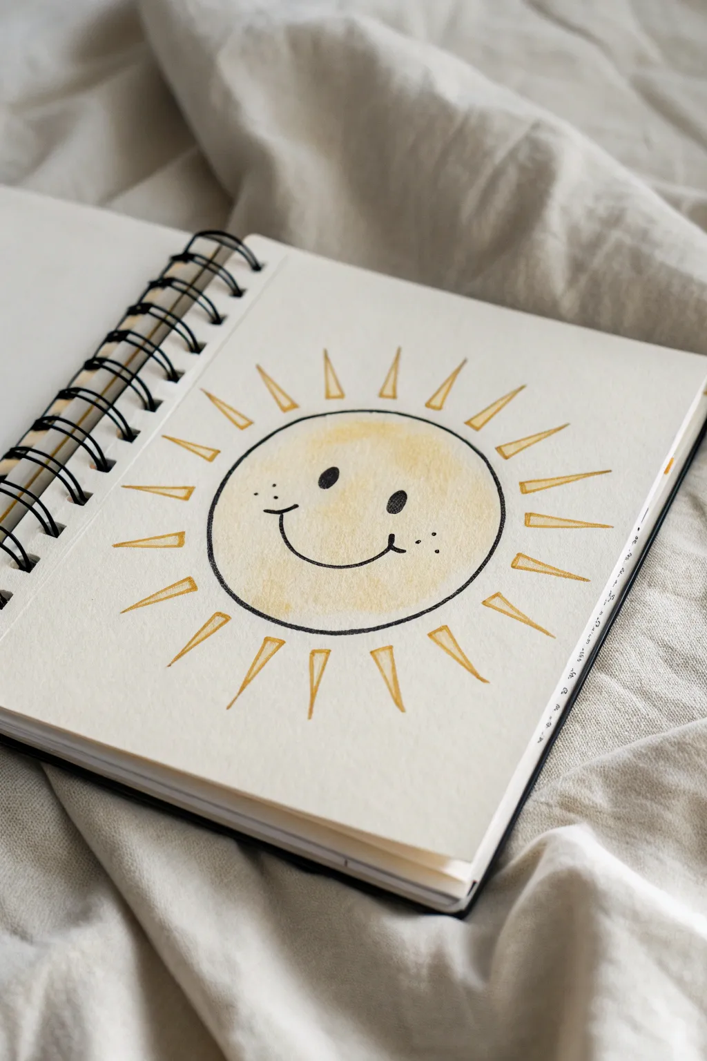 A cheerful smiley sun with simple straight rays, perfect for quick minimalist doodles.