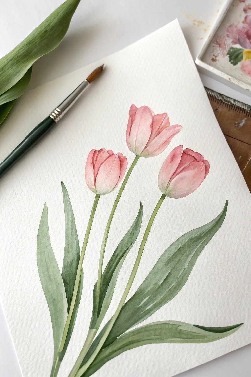 Minimal tulip trio in a few strokes, a simple flower painting idea anyone can recreate.