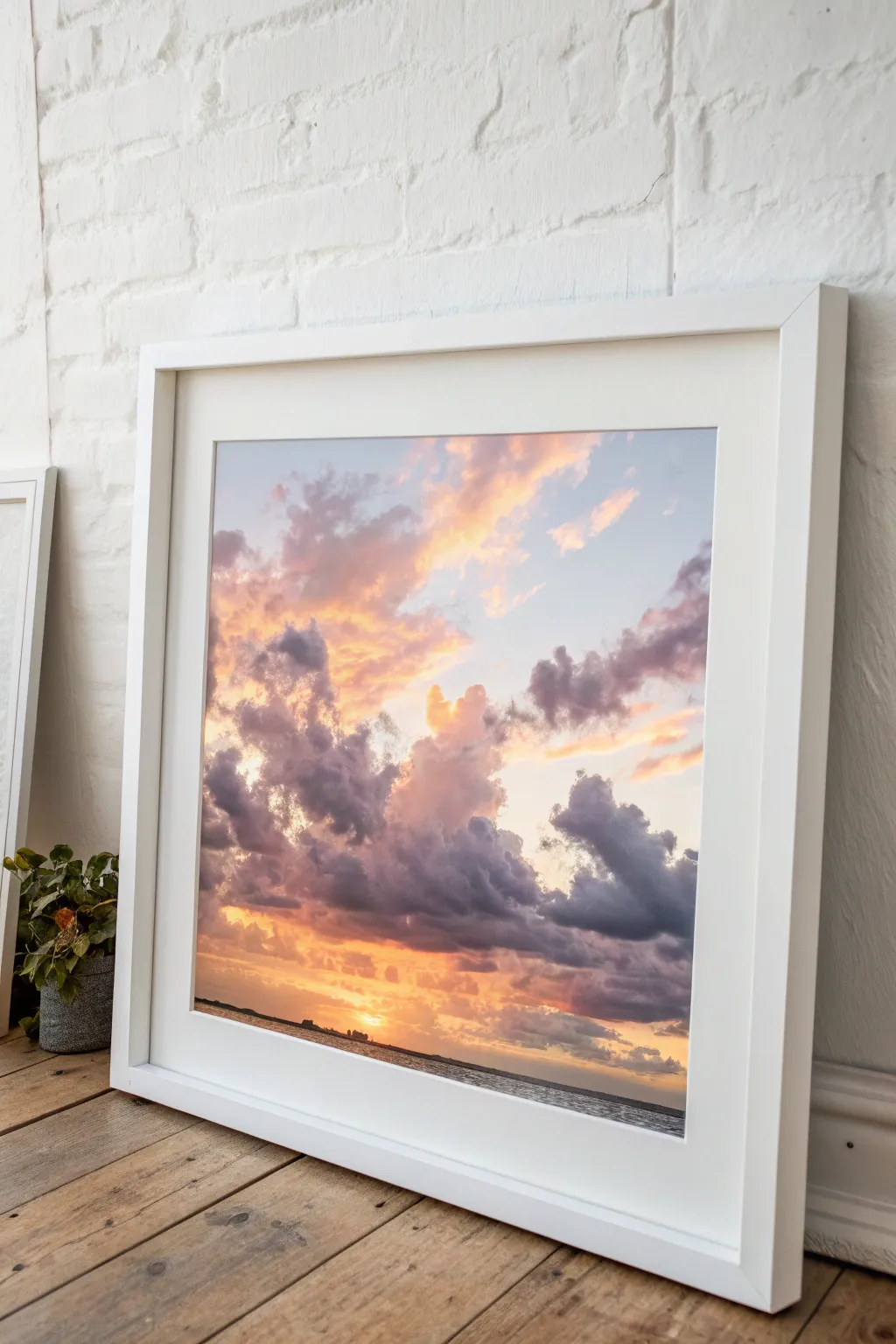 Golden hour watercolor sky study with soft glowing clouds and airy minimalist warmth