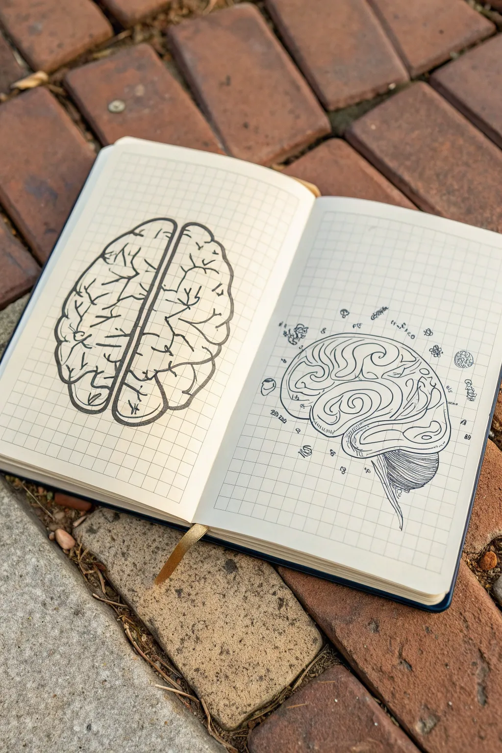 Smart split-brain doodle map that balances tidy logic with free-flowing creativity in one sketch