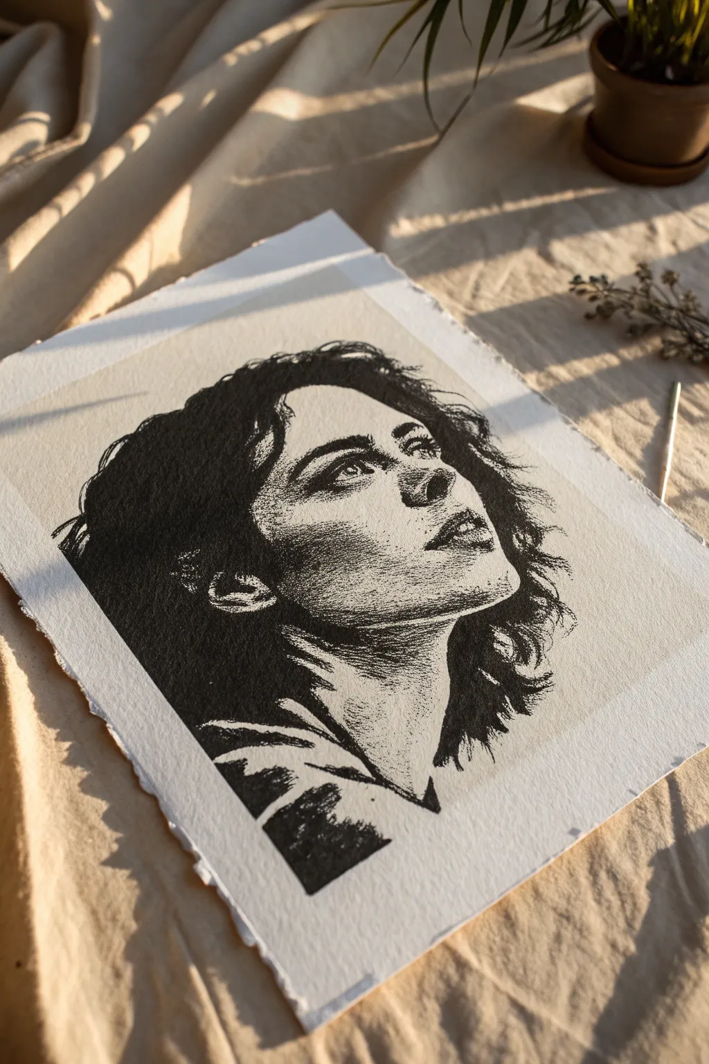 Monochrome portrait with bold shadows and crisp highlights for fast, dramatic speed painting practice.