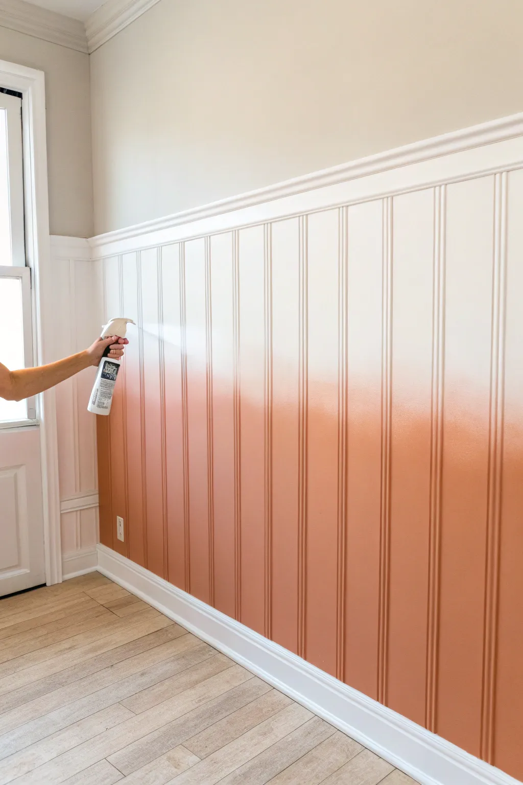 Create a dreamy ombre fade feature wall with soft spray mist for minimalist boho vibes.
