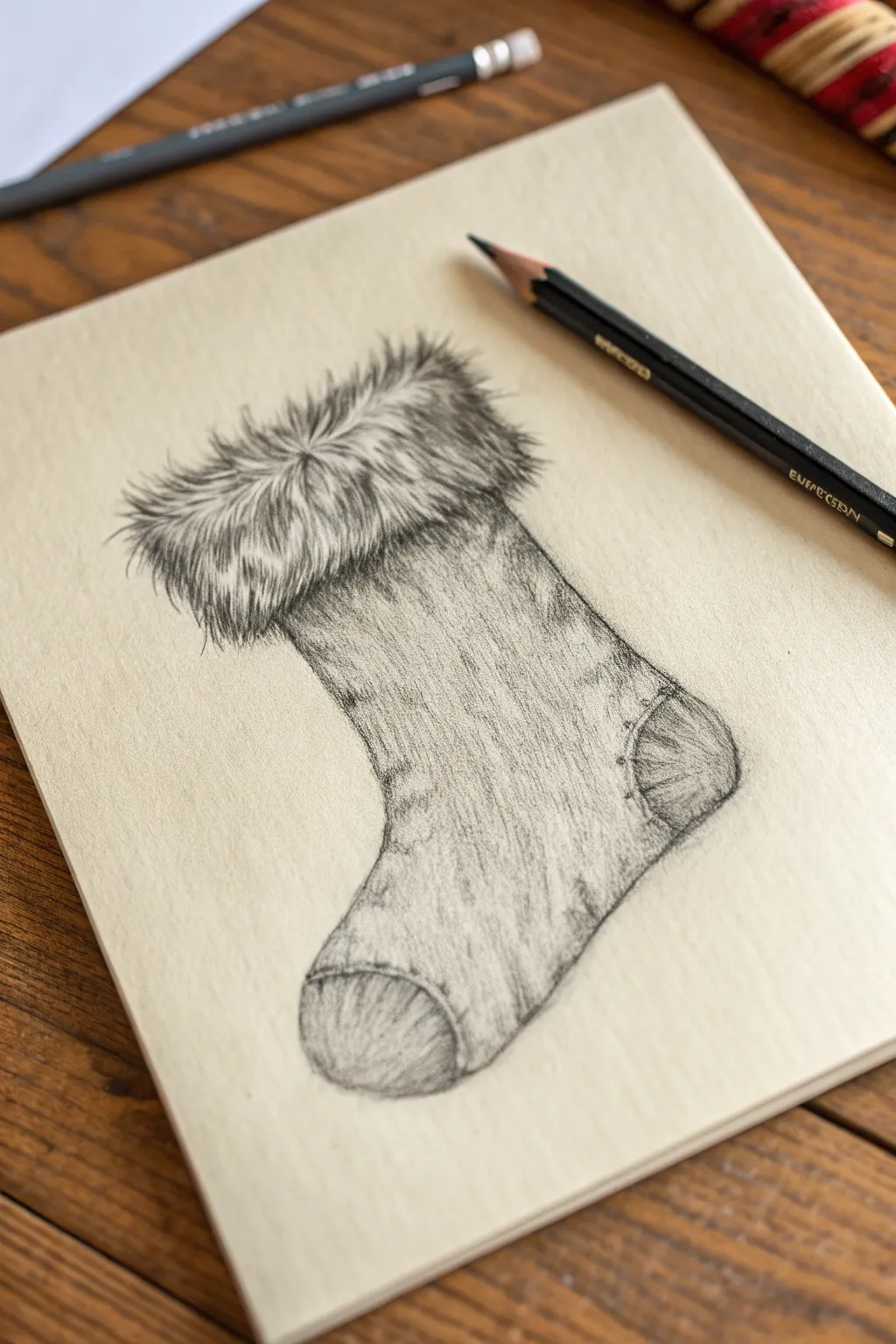 Fluffy fur cuff stocking texture study with short strokes and soft shading for cozy realism