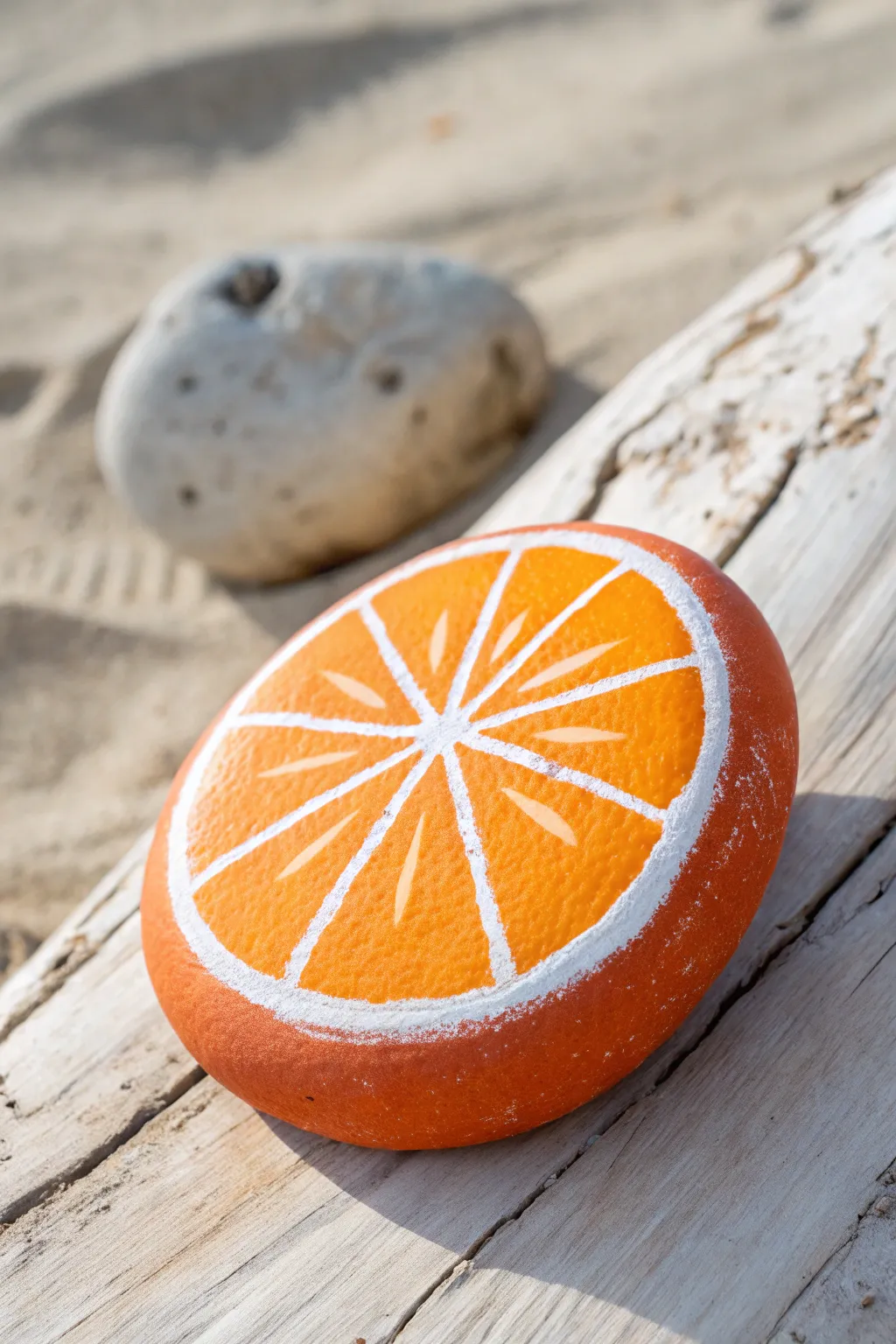 DIY citrus slice rock painting for a fresh summer pop of color, clean and minimalist.