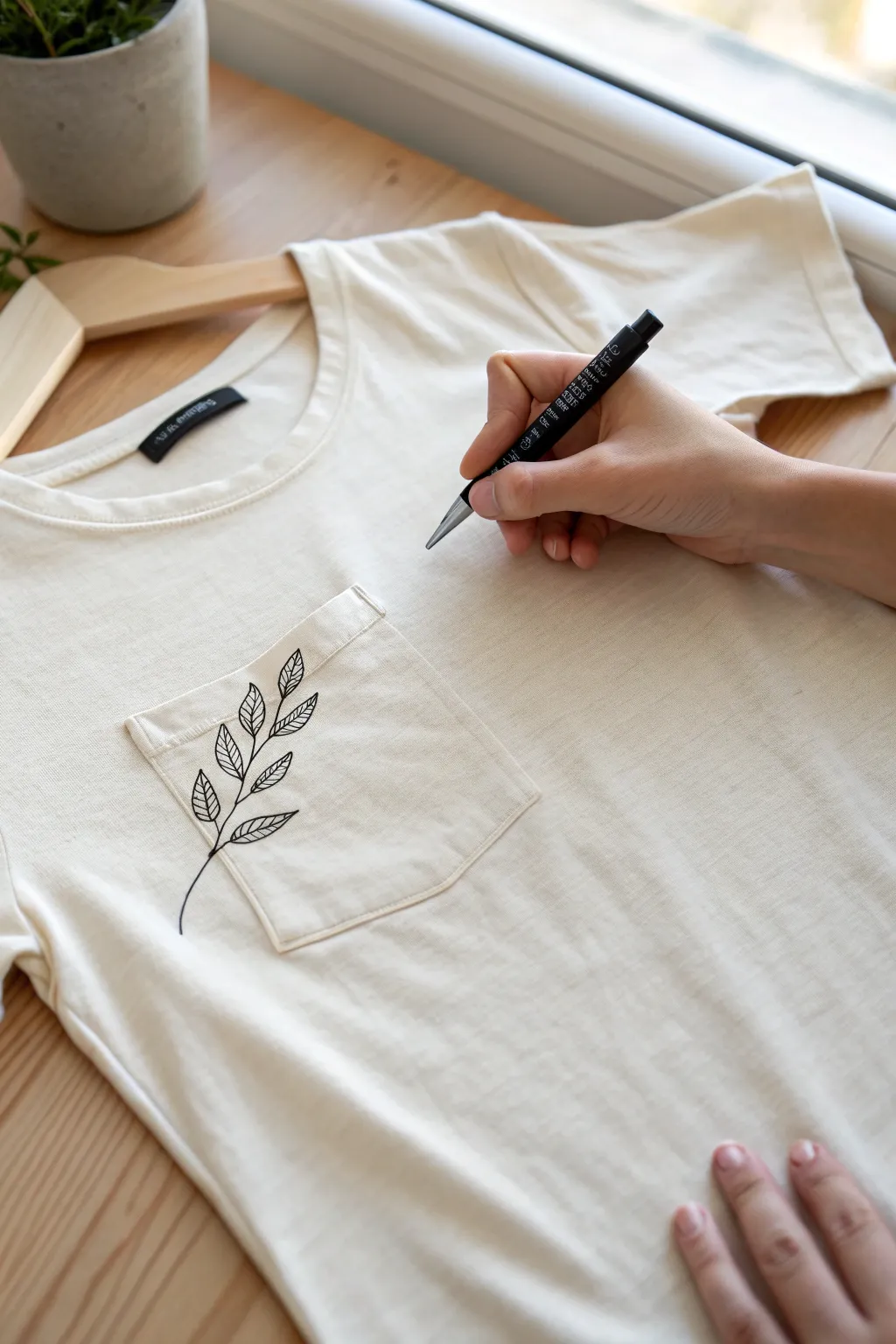 Tiny pocket leaf doodle: an easy marker icon that makes any tee feel handmade and unique