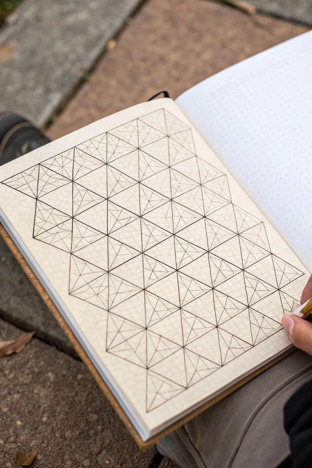 Seamless triangle tessellation on a crisp grid, bold motif, clean Scandinavian-boho feel.