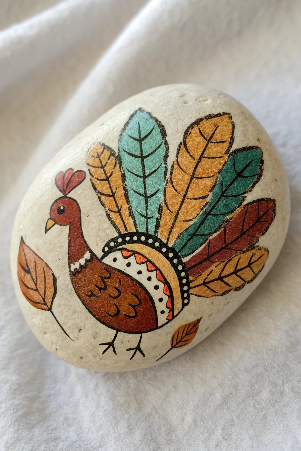 Bold black-outlined turkey rock design with crisp feathers and cozy minimalist fall color