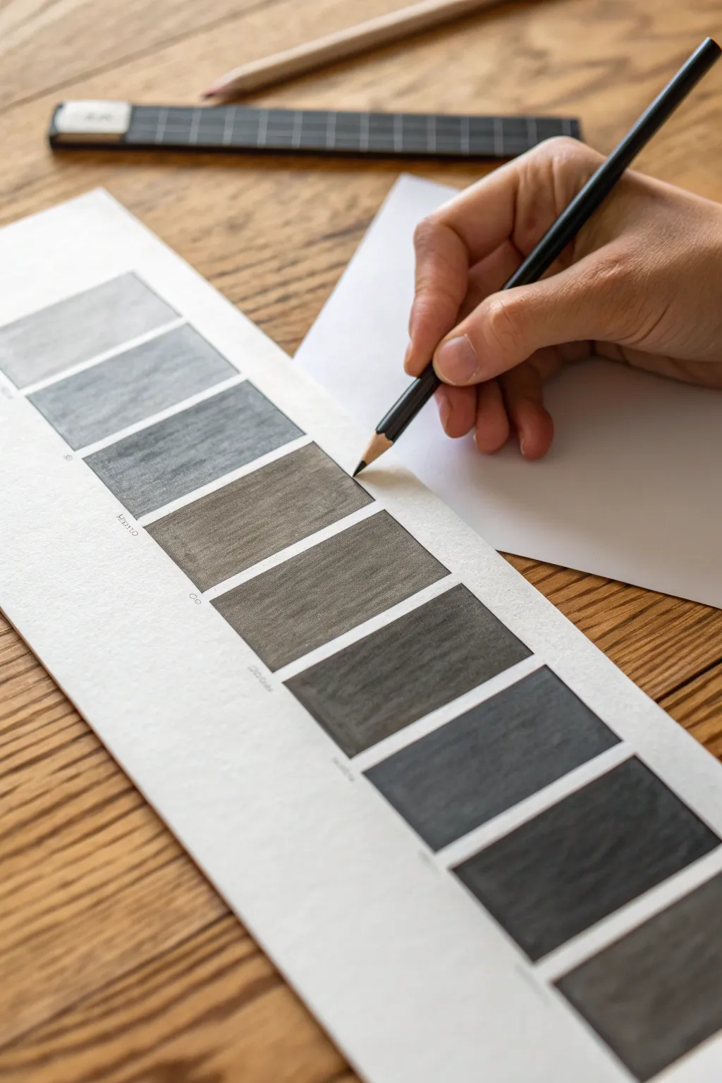Try the 10-step value scale challenge with smooth graphite shifts from deep charcoal to clean white.