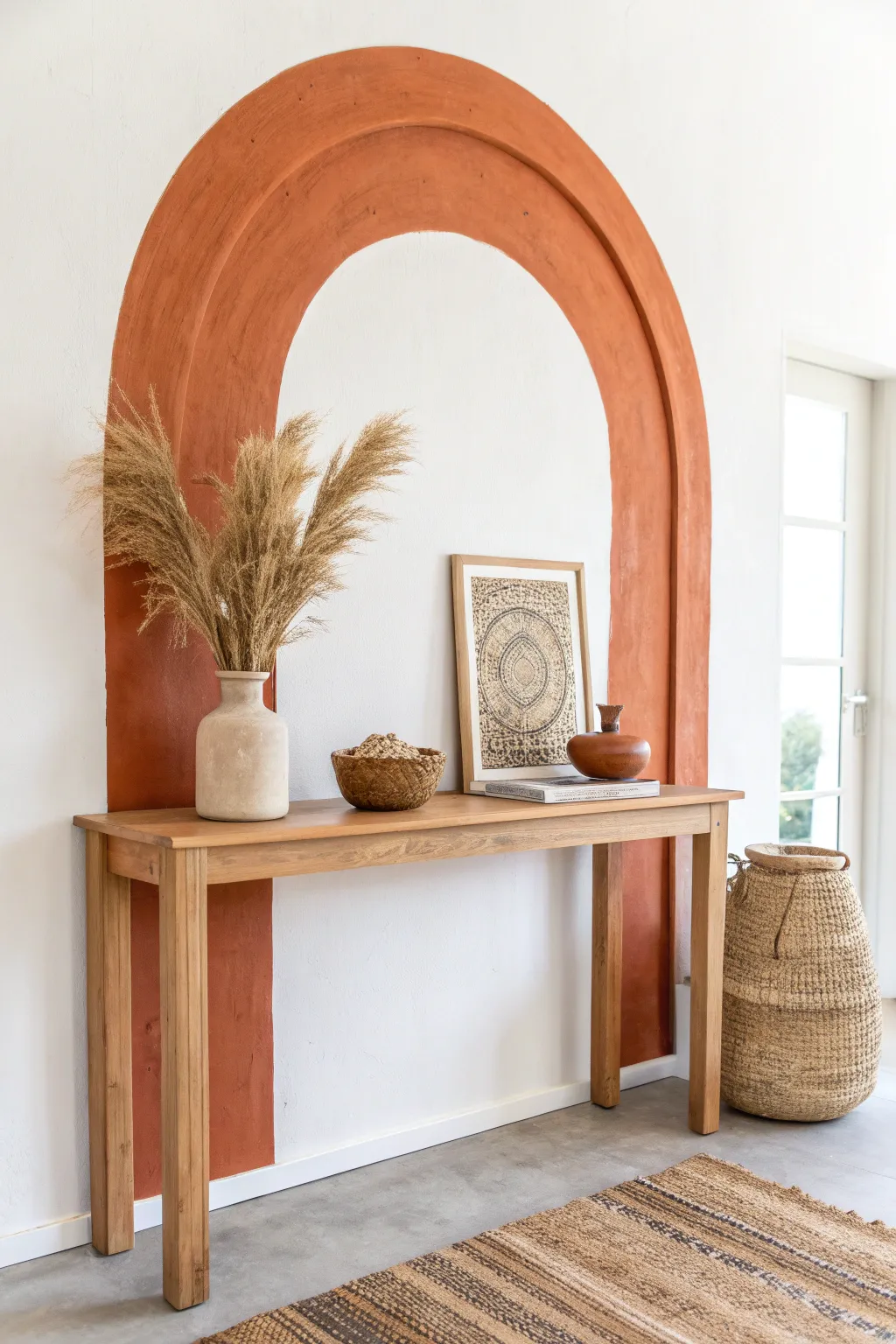 Frame your furniture with a painted terracotta arch for instant boho warmth.