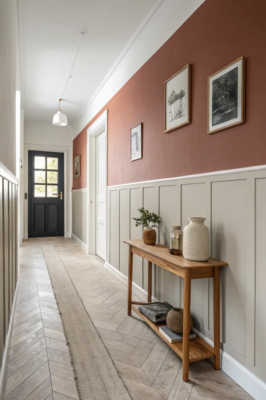 Half-painted hallway wall with a razor-sharp line for an instant modern refresh today.
