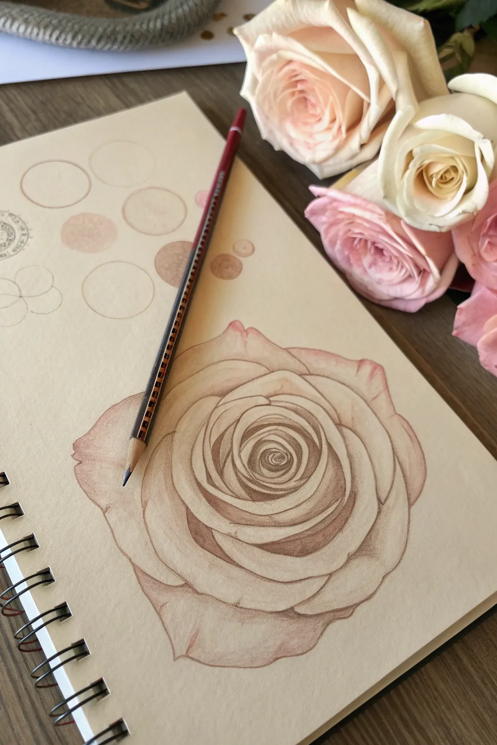 Build a beautiful rose from simple spirals and petals, then shade it for depth and drama.