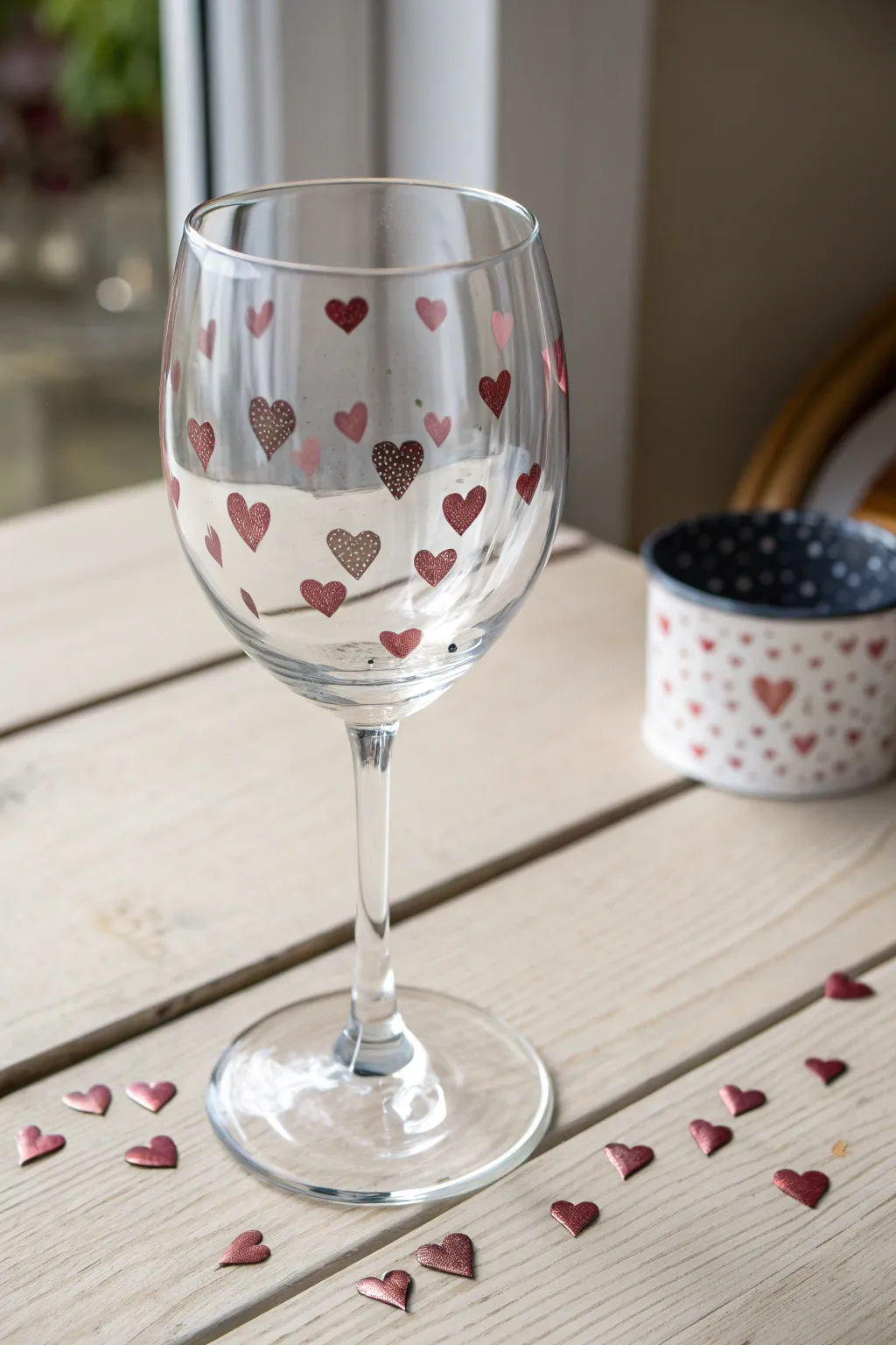 Easy tiny heart confetti wine glass: minimalist, sweet, and perfect for beginner painting.