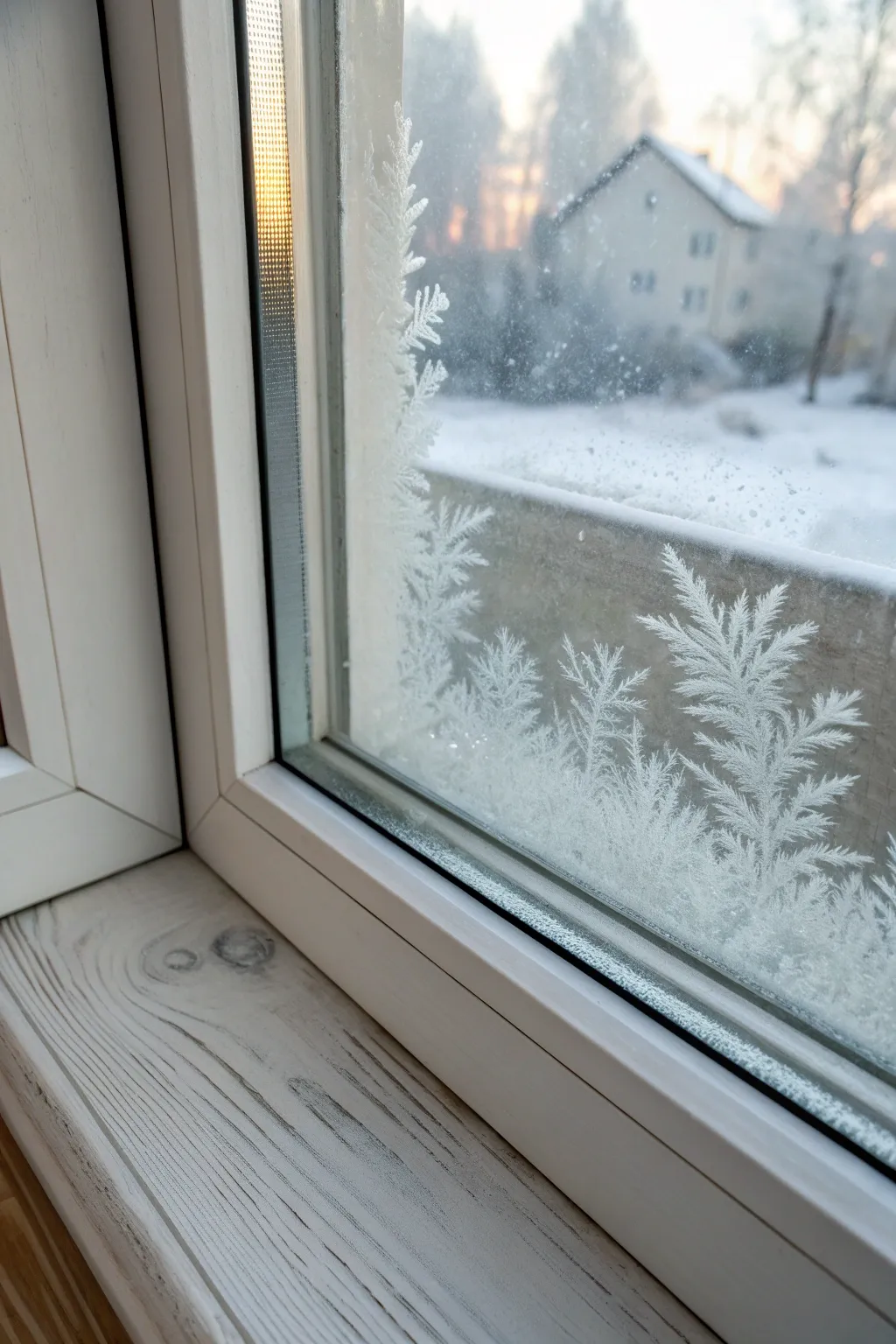 Faux frosted corners and icy edges for a calm minimalist winter window effect at home