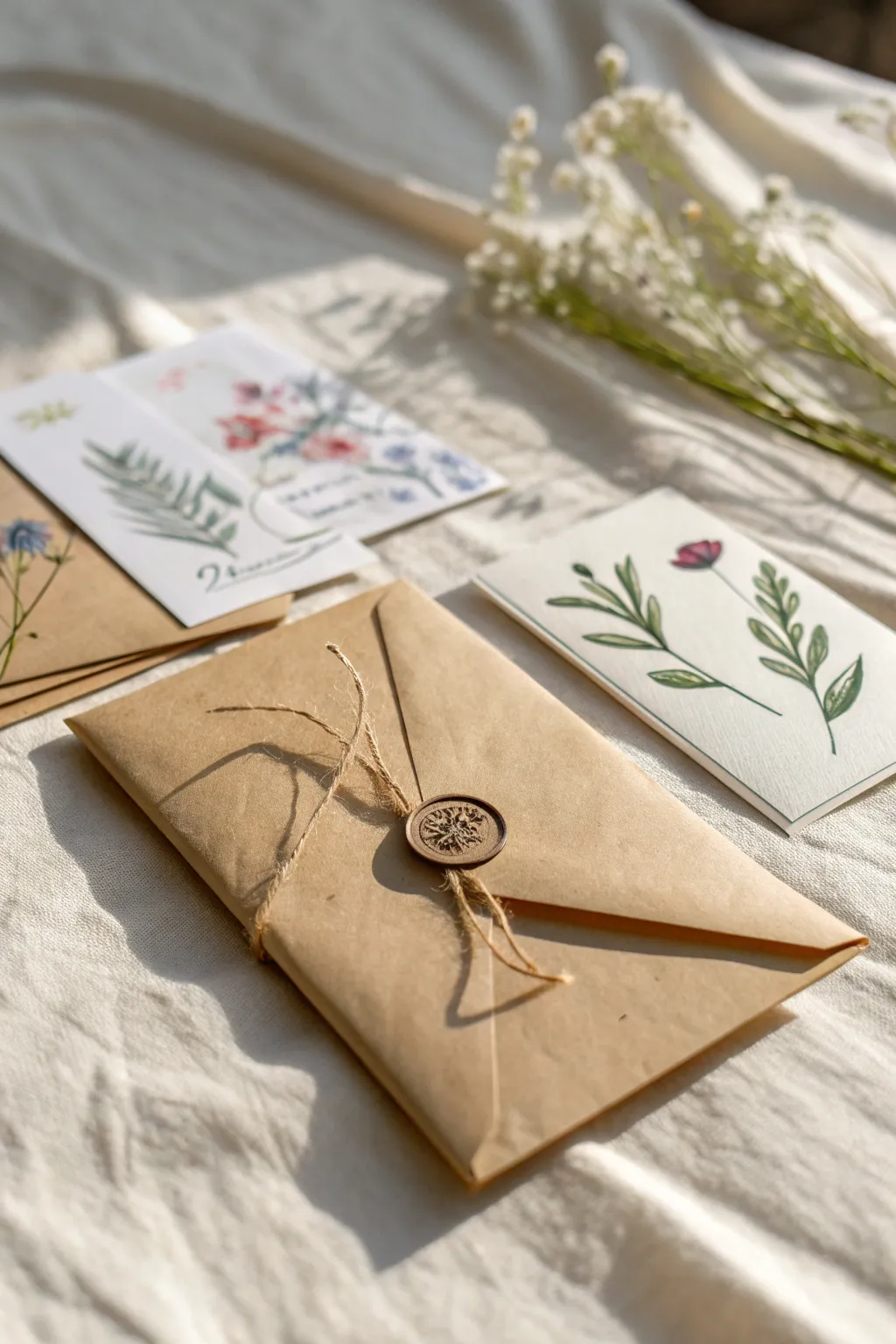 Mystery blind swap envelope with peek-a-boo ATCs, minimalist boho mood and crisp contrast