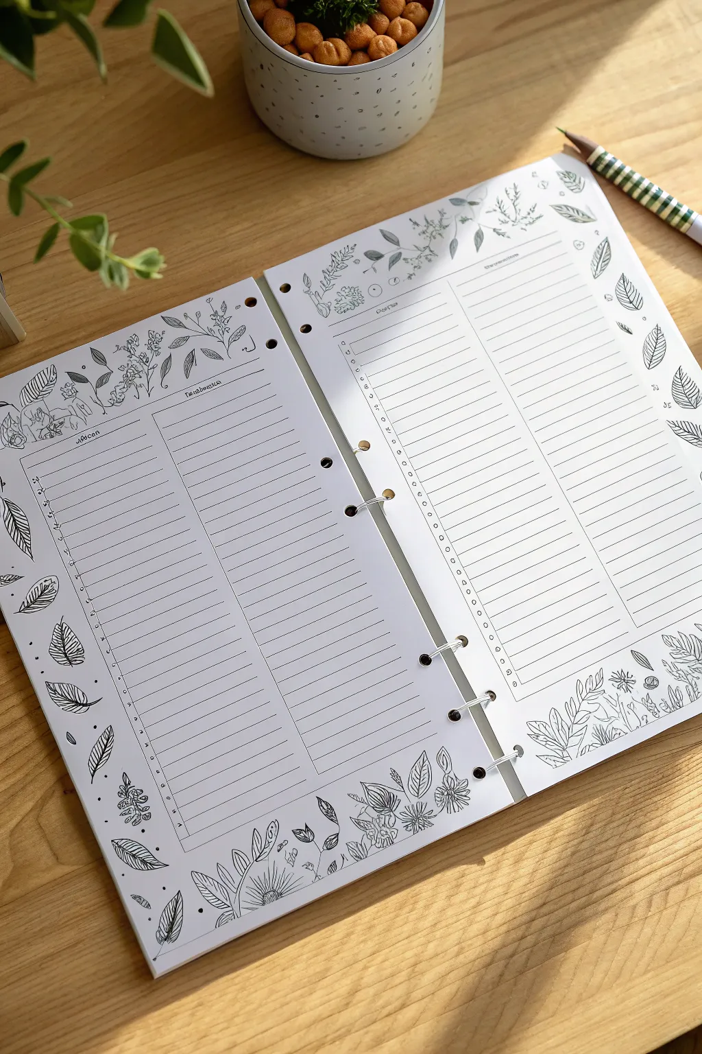 Minimal binder insert coloring page with bold black doodles, ready to personalize over time.