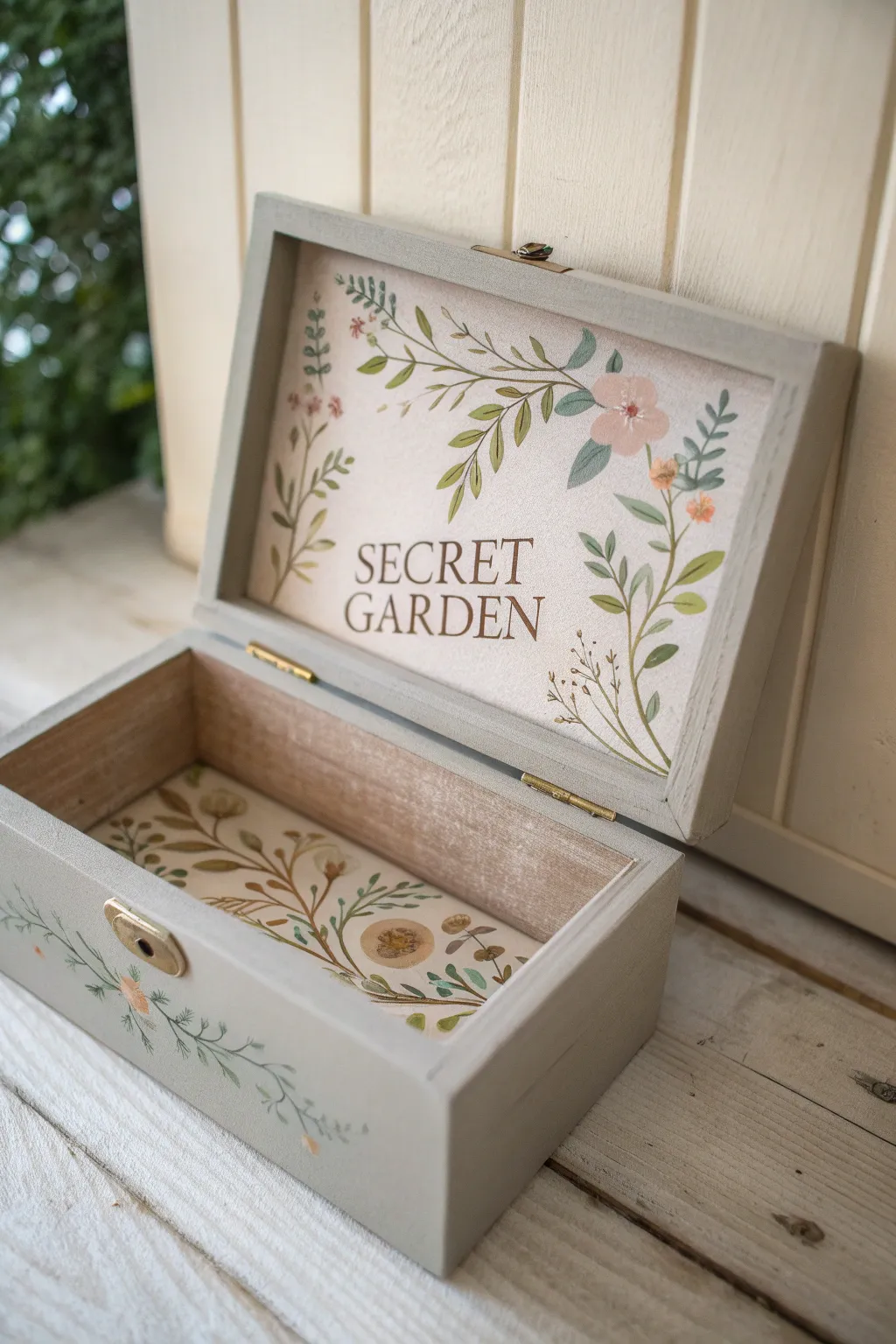 Plain on the outside, a blooming secret garden inside, aesthetic box painting inspiration.