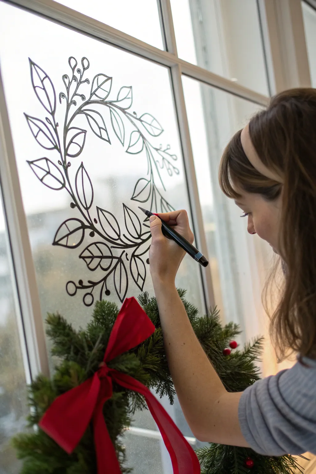 Trace a Christmas outline on glass with a hidden reference for perfectly crisp line art