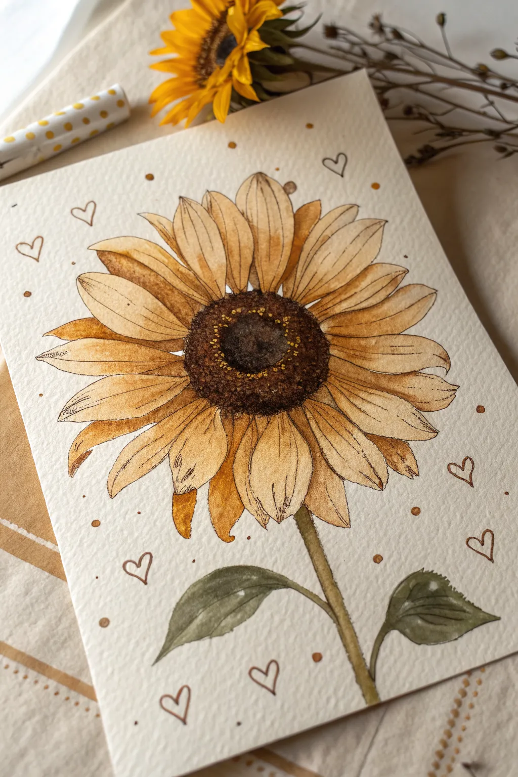 Easy sunflower art with playful patterned petals, minimalist boho mood and crisp contrast