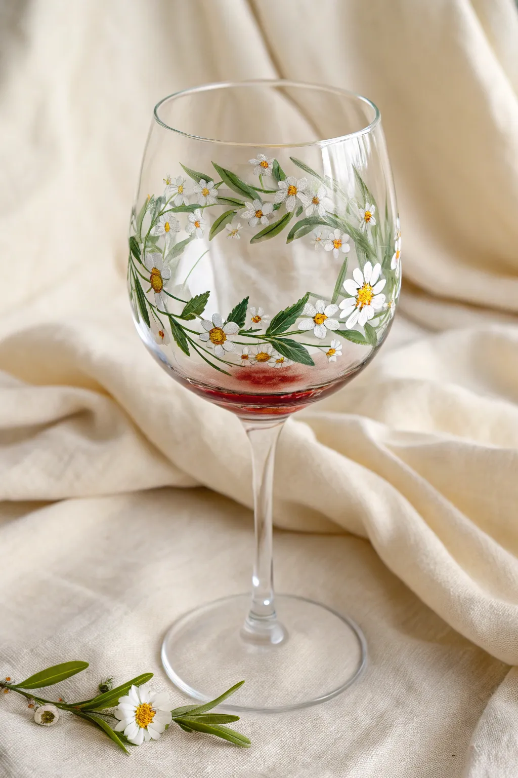 Transform plain glassware into art with this delicate painted floral wreath design. Perfect for seasonal sipping!