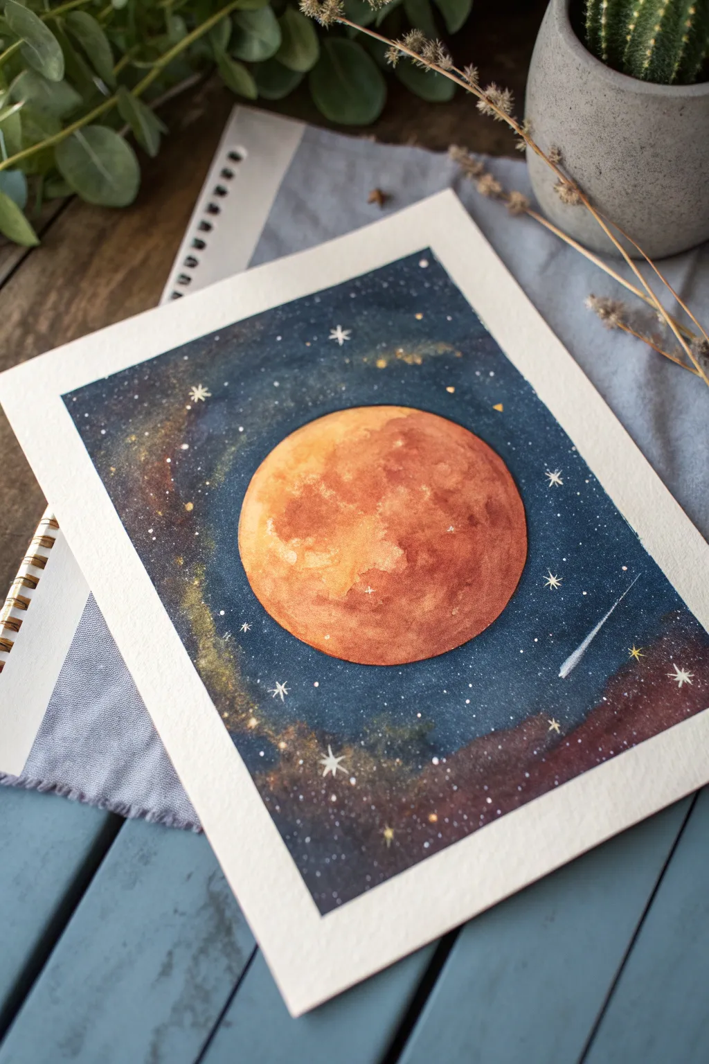 Cosmic sun painting: warm glowing halo on midnight space with delicate speckled stardust