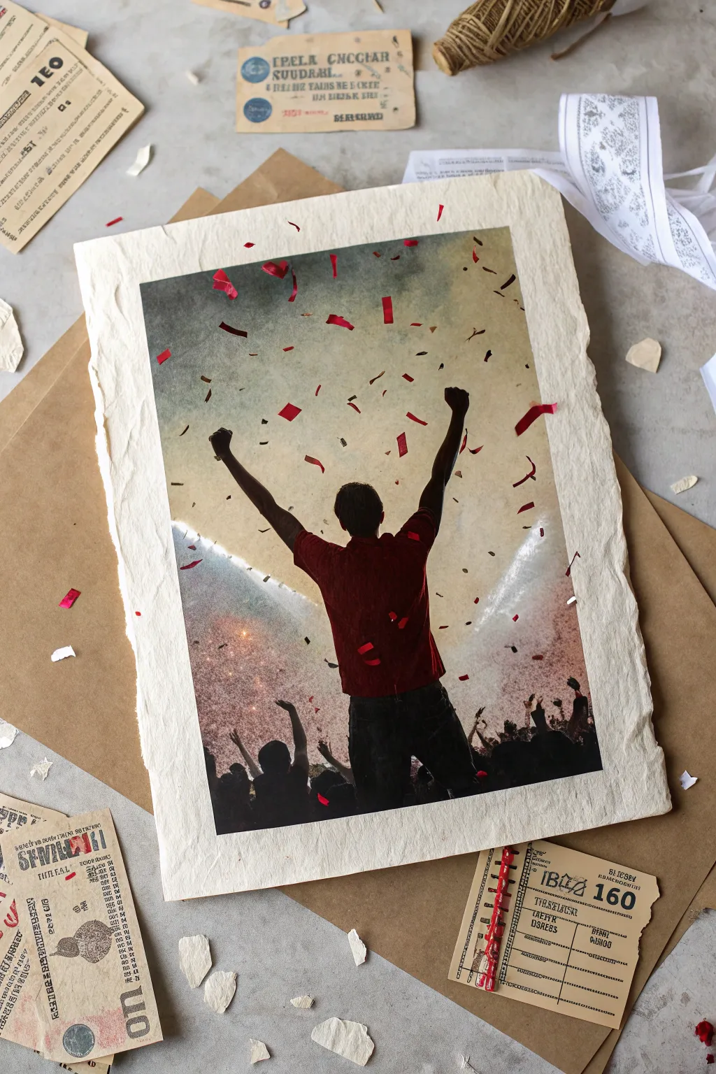 Celebrate game day with a bold mixed-media fan collage, torn paper textures and punchy paint.