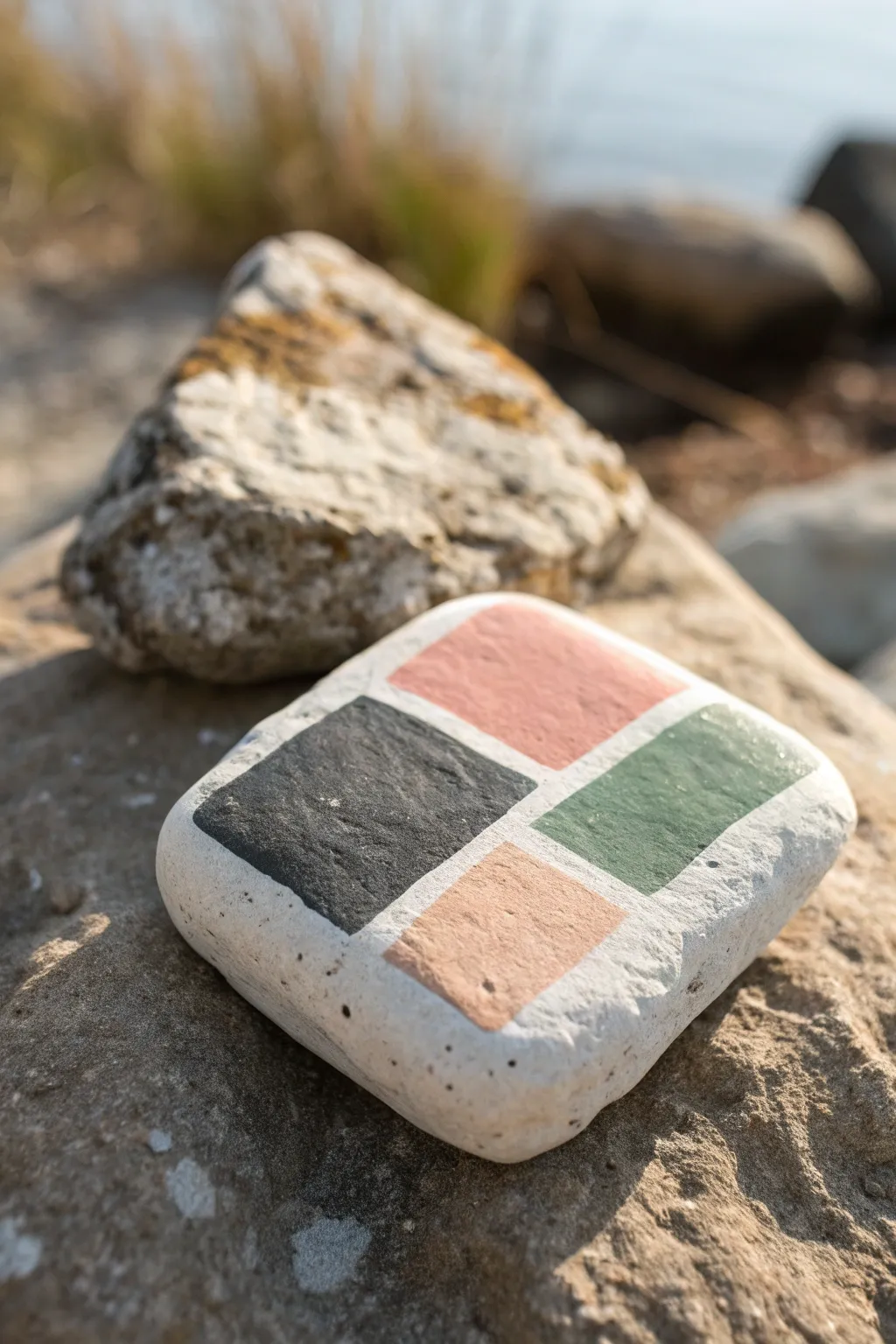 Tape-edge square rock color blocks with layered brushstrokes for clean modern contrast