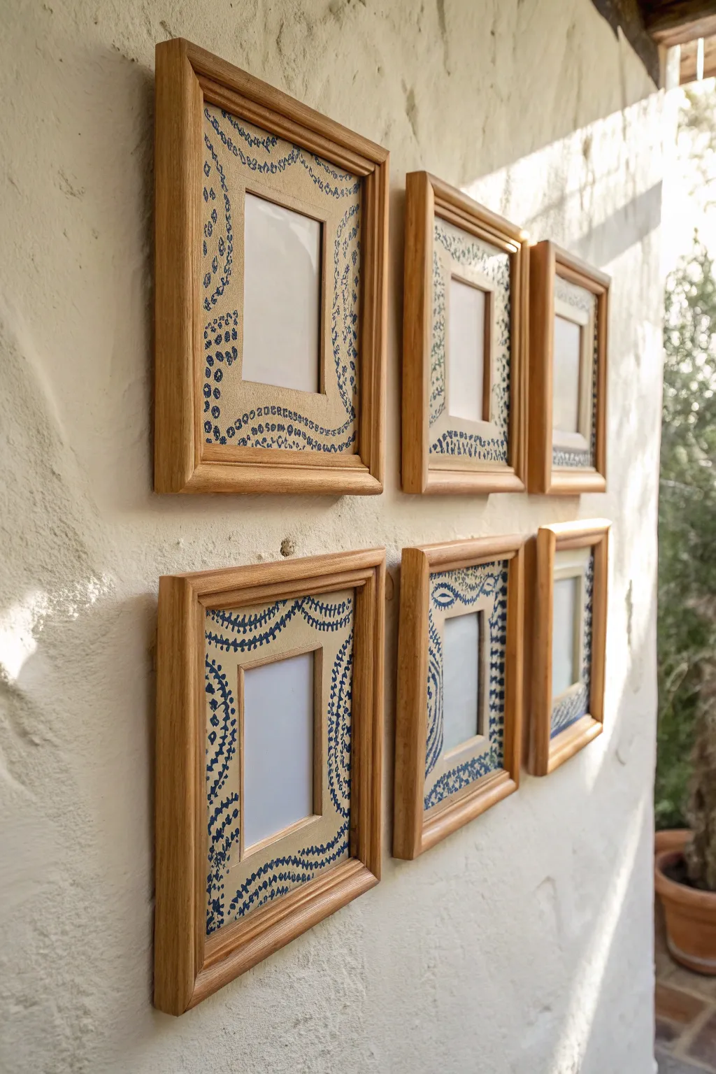 Hand painted wooden frame set with one flowing motif, minimalist boho wall styling.