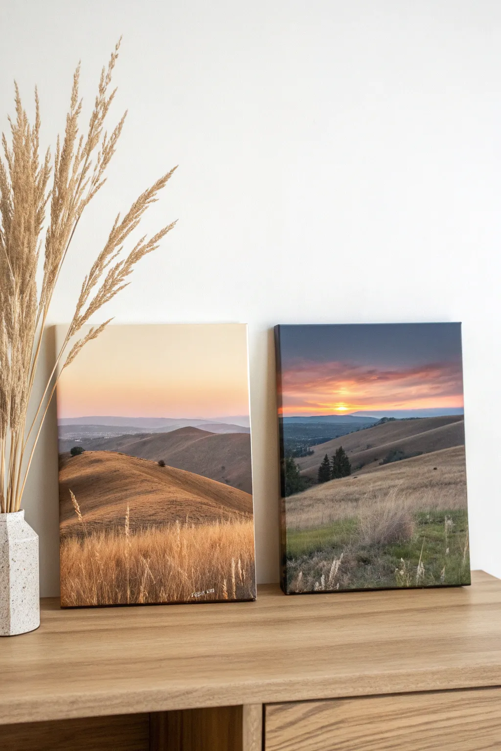 Two canvases, one landscape: warm sunny day fades into a calm moonlit night
