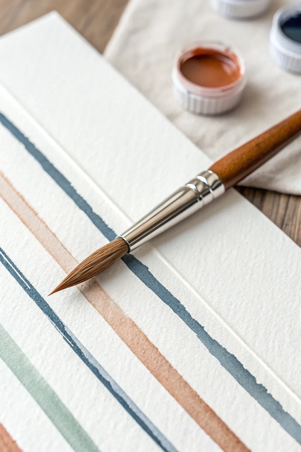Simple parallel watercolor lines with wet edges, softly blooming together on clean white paper.