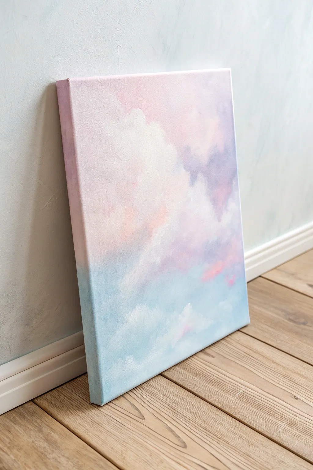 Soft pastel acrylic clouds with misty blends for an airy, minimalist background idea