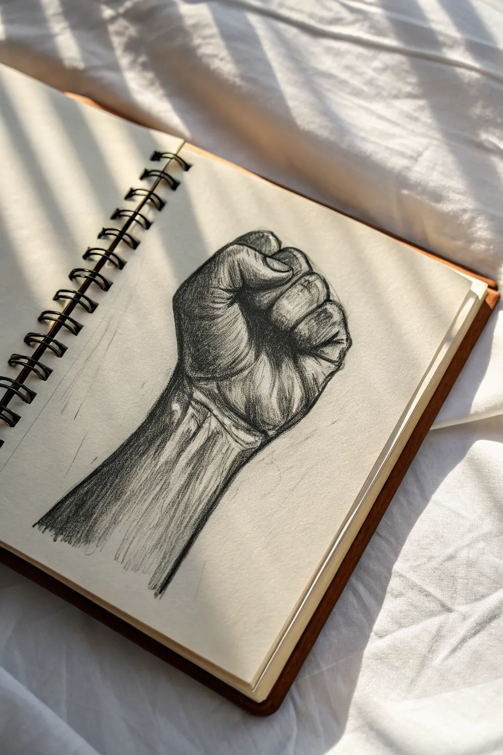 Clenched fist sketch with bold shadows and tense vibration marks for powerful anger practice.