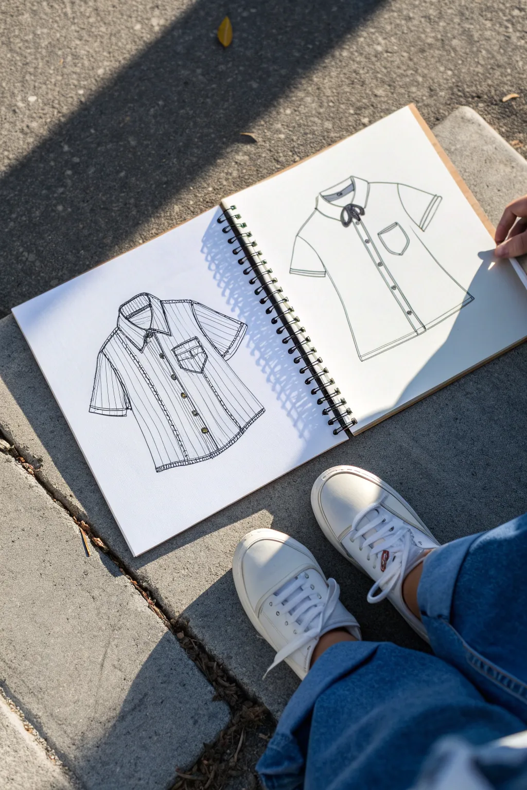 Minimal anime button-up shirt sketches with tie and bow variations in soft Scandinavian neutrals