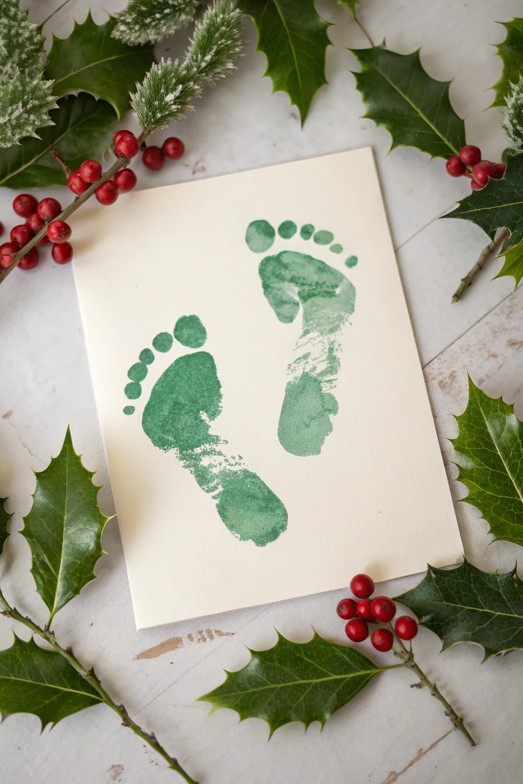 Sweet mistletoe made from baby footprints, a minimalist Christmas keepsake to paint.