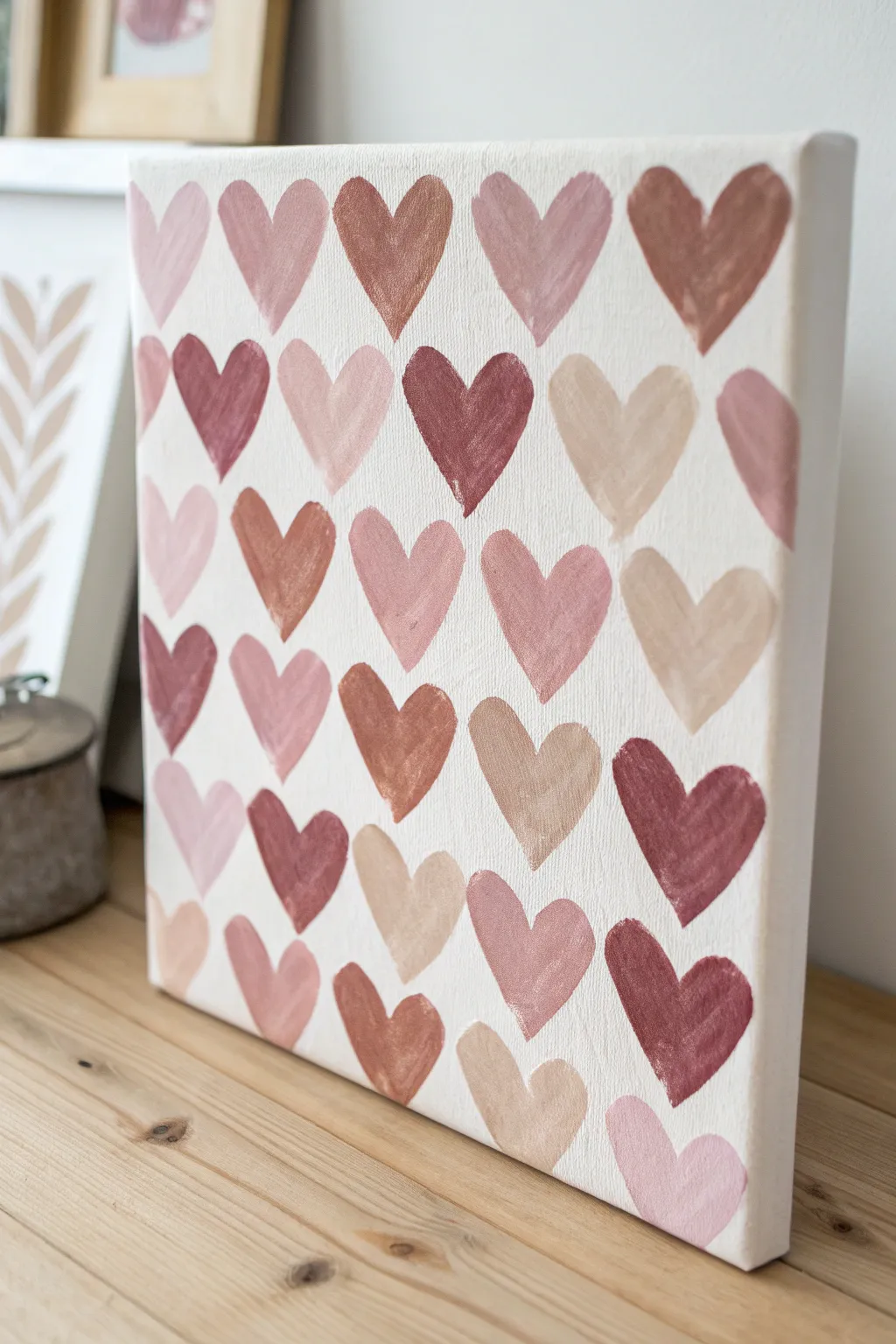 Blush heart grid on canvas: a sweet, simple baby girl painting with cozy handmade charm