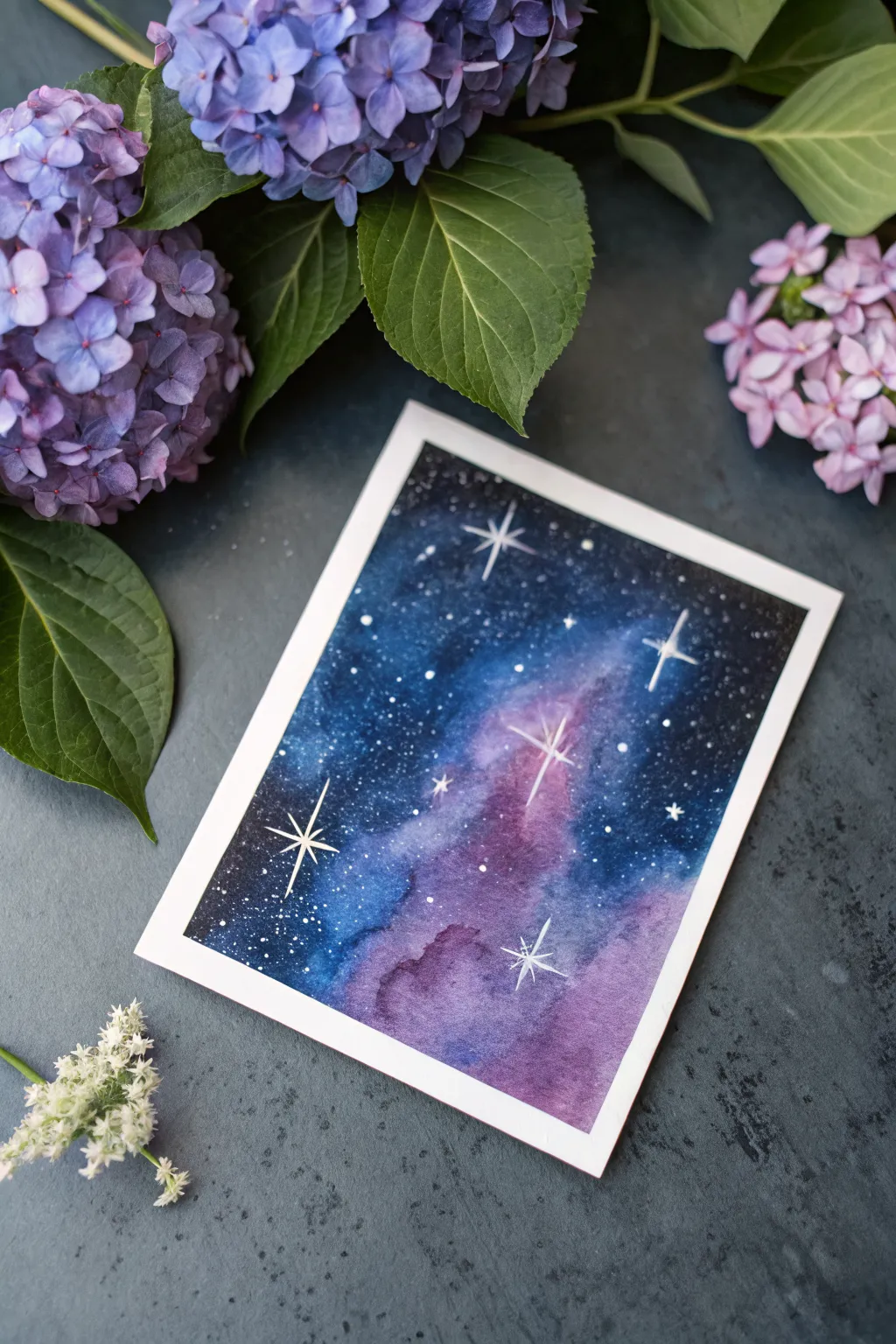 Easy galaxy night sky clouds with watercolor pencils, soft blooms and crisp star speckles