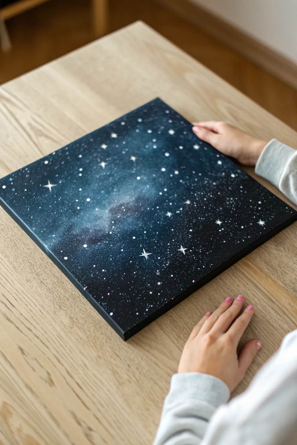 Beginner-friendly star splatter over deep space spray paint, minimal, calming, and easy to recreate