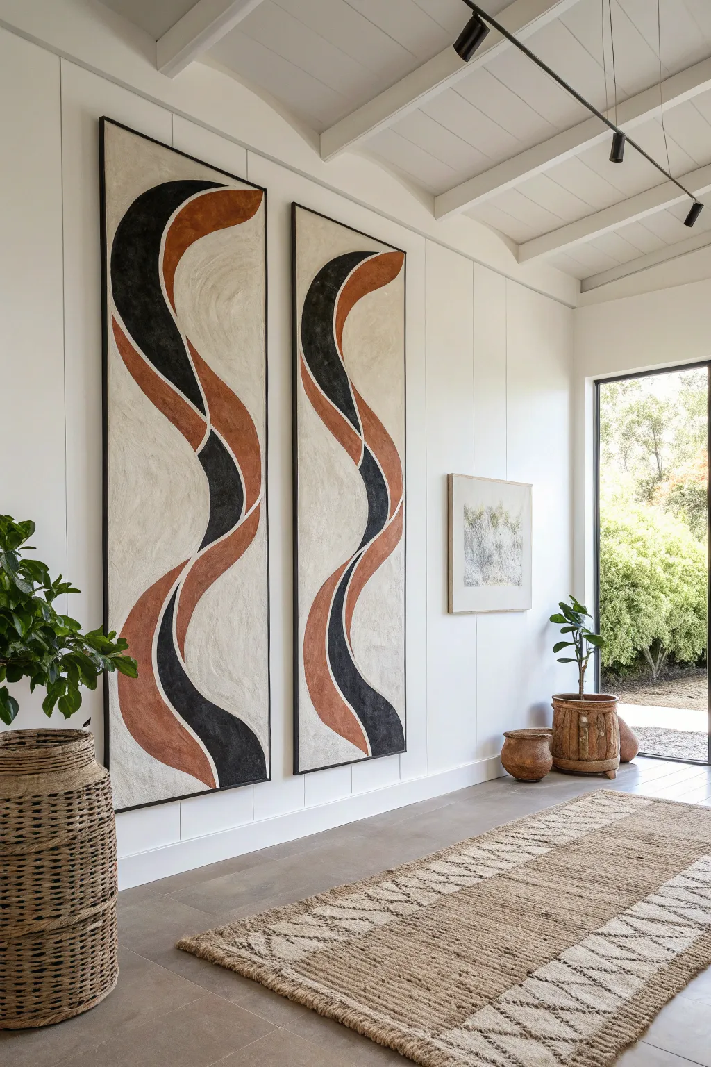 Create a stunning focal point with the seamless flow of a large abstract triptych.
