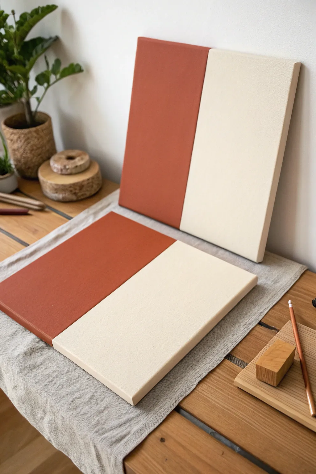 Crisp half-and-half color blocks with a matching edge tool for clean, modern boho impact